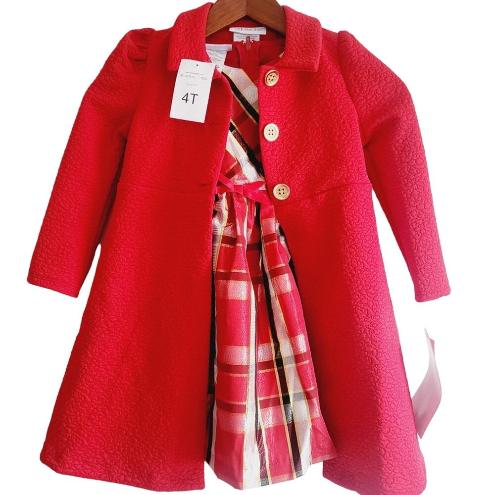 4T New Bonnie Jean red coat and plaid dress